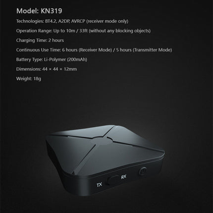 2 in 1 Bluetooth 4.2 Audio Transmitter and Receiver Adapter with RCA AUX Support