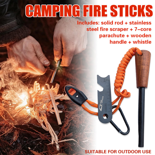 Wood Handle Fire Starter Flint Camping Fire Sticks Durable High Ignition Rate