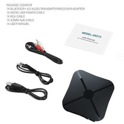 2 in 1 Bluetooth 4.2 Audio Transmitter and Receiver Adapter with RCA AUX Support