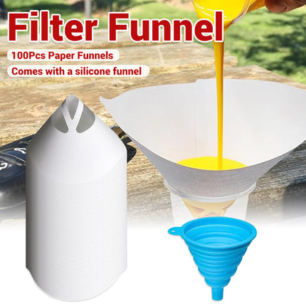 Paint Strainer Funnel Set 100 Paper 1 Silicone Filter Auto Workshop DIY