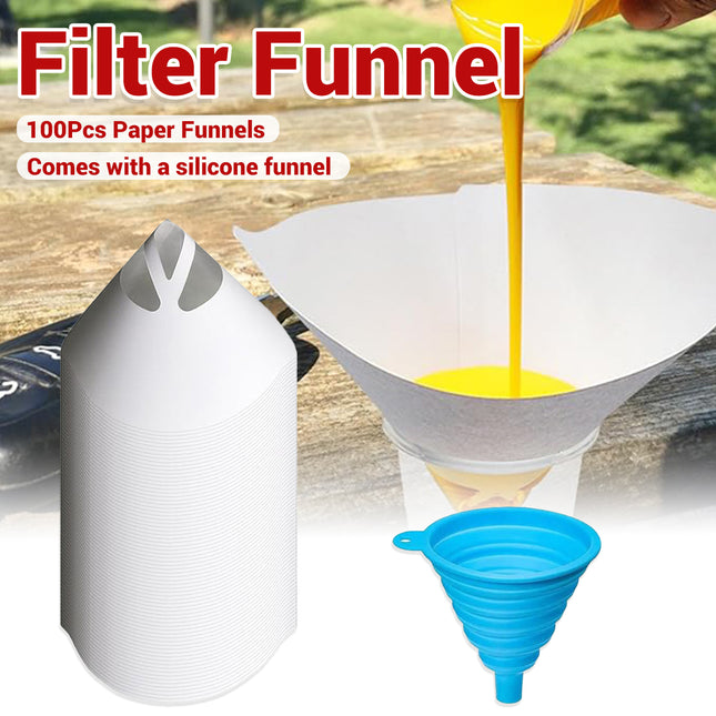 Paint Strainer Funnel Set 100 Paper 1 Silicone Filter Auto Workshop DIY