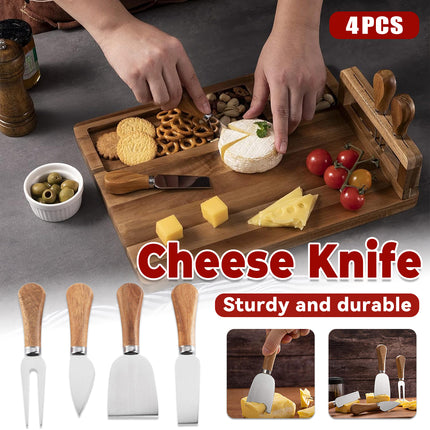 4 Piece Stainless Steel Cheese Knife Set Sharp Blades Ergonomic Handles Durable