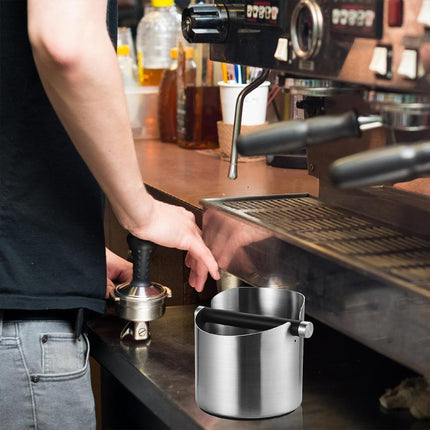 Stainless Steel Coffee Grounds Knock Box Round Tap Bucket for Household Espresso