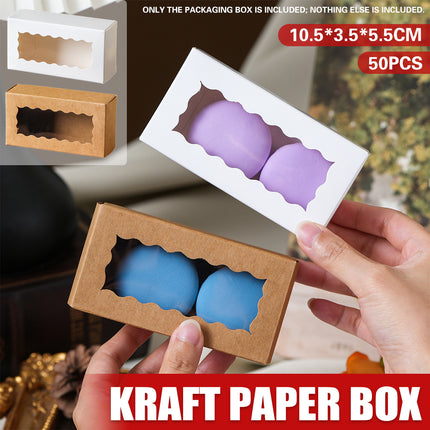 50PCS Kraft Paper Gift Box with Clear Window 10.5x3.5x5.5cm Khaki/White Sturdy