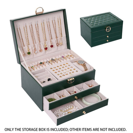 Jewelry Organizer Box 3 Layer leather Storage Case for Rings Earrings Necklaces