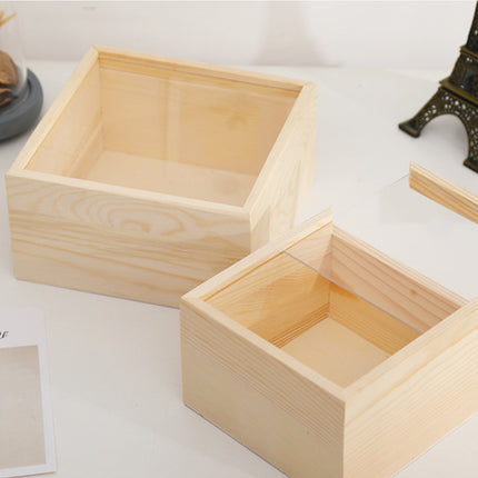 Solid Wood Storage Box with Acrylic Sliding Lid Pull Out Gift Packaging Case
