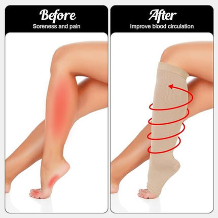 Open Toe Compression Socks Calf Support Long Tube for Sleep / Recovery