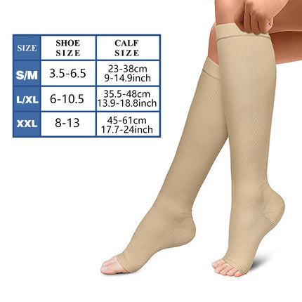Open Toe Compression Socks Calf Support Long Tube for Sleep / Recovery