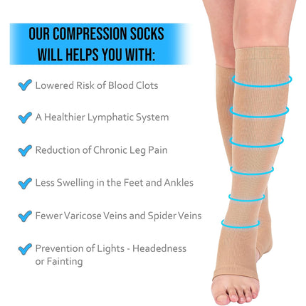 Open Toe Compression Socks Calf Support Long Tube for Sleep / Recovery