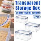 3PCS Clear Airtight Food Storage Containers Refrigerator Freezer Pantry Box