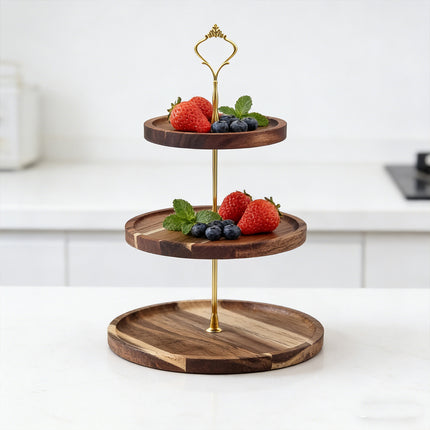 Wooden Cake Stand Rustic European Style Tiered Dessert Tray Server For Party