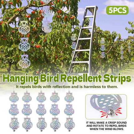 5Pcs Hanging Reflective Bird Scare Disc With Bell For Garden Farm Pest Control