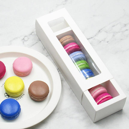 50pcs Macaron Boxes Open Window Pastry Drawer Packaging for Bakery Desserts