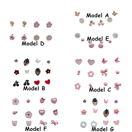 Cute Pink Stud Earrings Set for Women Girls Simple Fashion Jewelry Accessories