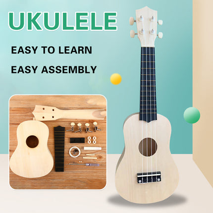 DIY Ukulele Kit 21 inch Natural Wood Paint Round Heart Sound Hole Beginner