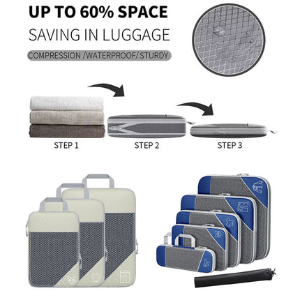 6PCS Compression Packing Cubes Expandable Luggage Storage Bag Travel Packing Bag