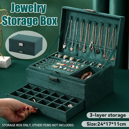 3 Tier Lockable Jewelry Storage Box with Drawers Soft Lining Large Capacity