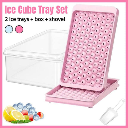 Small Round Ice Compartment Box with Lid Plastic Ice Cube Moulds Freezer Storage