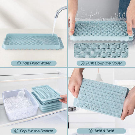 Small Round Ice Compartment Box with Lid Plastic Ice Cube Moulds Freezer Storage