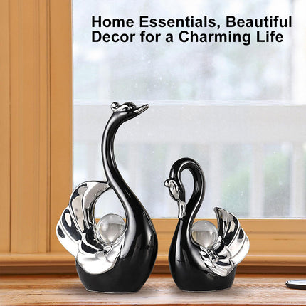Swan Ceramic Tabletop Ornament Set Home Decor Figurine Gift Room Decoration Art