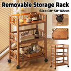 3 Tier Movable Storage Rack with Wheels Sturdy Bamboo for Kitchen Storage Use