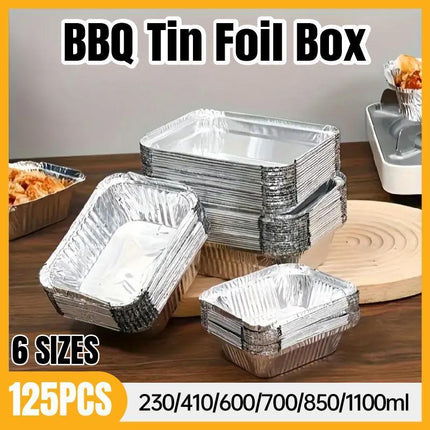 125PCS Disposable Quadrate Tin Foil Pans Oven Grill Safe Non-Stick Baking Trays
