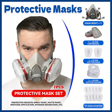 7PCS Protective Mask Set Respirator Spray Paint Renovation Dust Protection