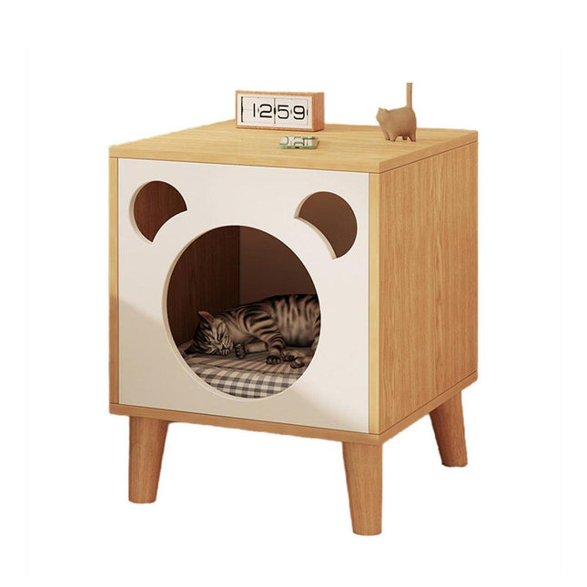 Wooden Cat Bedside Cabinet Multifunctional Cattery Storage Nightstand Furniture
