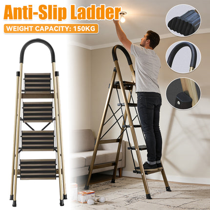 4 Step Home Folding Ladder Anti-Slip 150KG Load Capacity Space Saving Sturdy