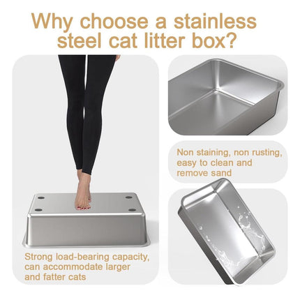 Stainless Steel Litter Box Durable Cat Litter Pan Open Design for Easy Cleaning