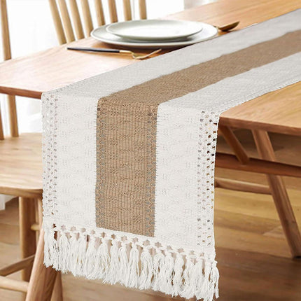 Cotton Linen Table Runner with Knot Tassel Bed End Towel Long Tablecloth Mat