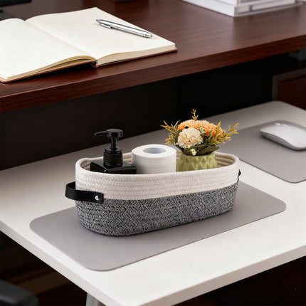 Oval Leather Handle Storage Basket Durable Fabric for Bedroom Closet Organizing