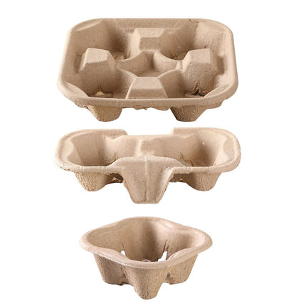100PCS BioCup 1/2/4 Cup Carry Tray Recycled Paper Pulp Holder