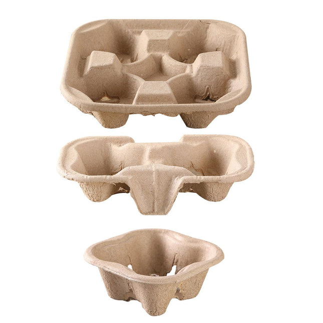 100PCS BioCup 1/2/4 Cup Carry Tray Recycled Paper Pulp Holder
