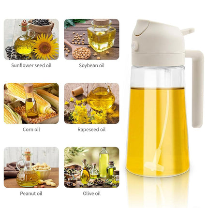 2-in-1 470ml Glass Oil Bottle Spray Pour Automatic Pressure Control Kitchen Tool
