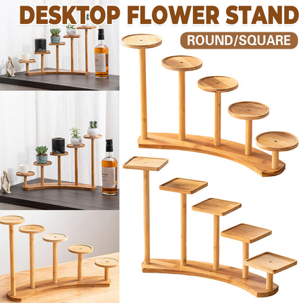 Bamboo Indoor Desktop Flower Stand for Living Room Office MultiTier Plant Holder