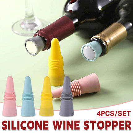 4 PCS Silicone Bottle Stoppers – Reusable Wine Beverage Sealer Bar Tool Set