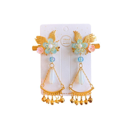 2Pcs Hanfu Flower Hair Clip Pearl Tassel Butterfly Hairpin Female/Children Party - Aimall