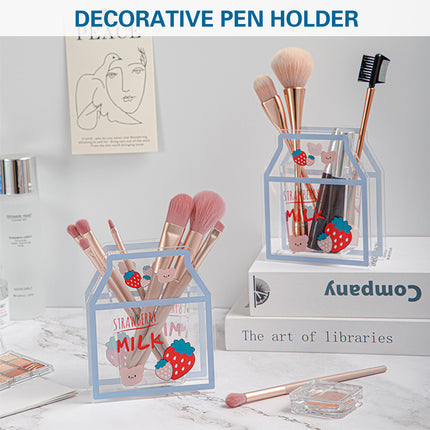 Acrylic Cartoon Pen Holder Cute Desk Organizer for Pens Pencils Stationery