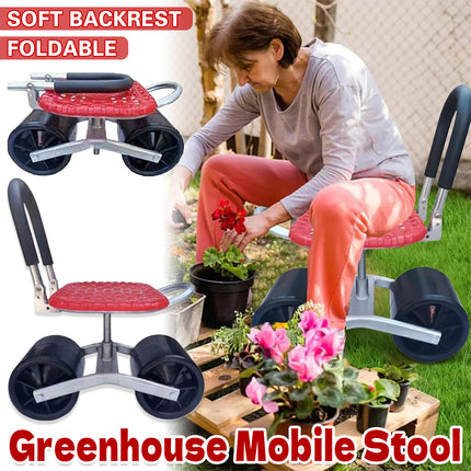 Greenhouse Garden Mobile Wheeled Stool Sturdy Durable Non Slip Seat Easy to Move