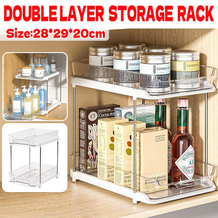 White Double Shelf Cosmetics Storage Box Large Capacity Desktop Organizer Stand