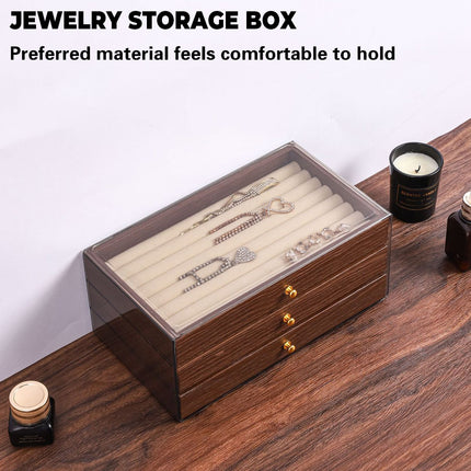 Multi Layer Wooden Jewelry Box Walnut Grain with Compartments Drawers Display