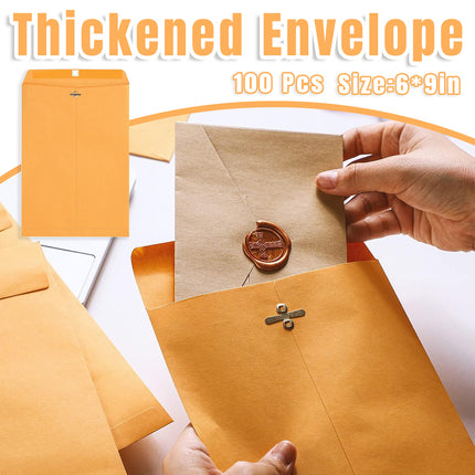 100pcs Kraft Envelopes 6x9in with Metal Clasp for Gift and Document Use