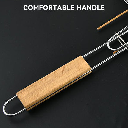 Barbecue Net Clamp Iron Wire Mesh with Wooden Handle for Camping Grill