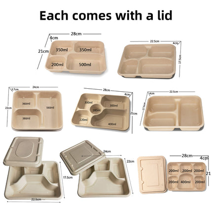 25/50pcs Biodegradable Lunch Box Microwaveable Tray with Compartment Paper Lid