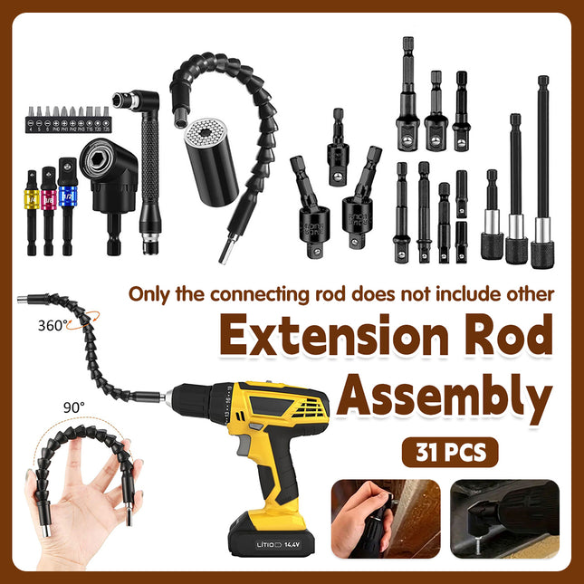 31PCS Flexible Shaft Extension Set Quick Change Tool Adapter Conversion Rod Kit