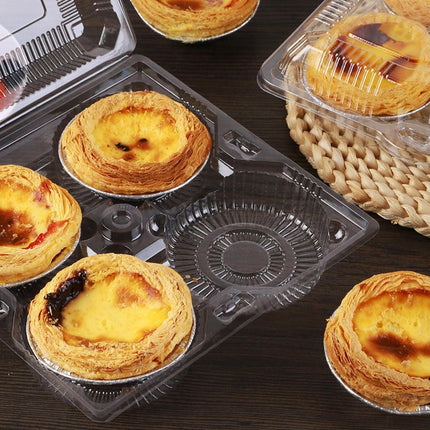 100PCS Transparent Plastic Egg Tart Box Disposable Bakery Packing Container