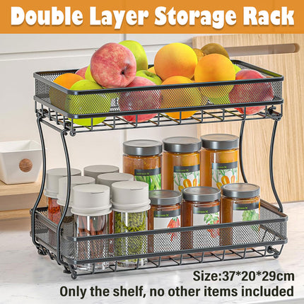 2 Tier Countertop Storage Basket Rack Kitchen Vegetable Fruit Snack Organizer