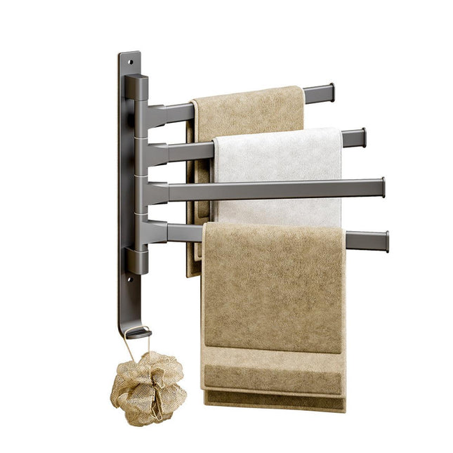 Rotating Towel Rack Wall Mounted Bathroom Shelf Multi Rod Swivel Towel Holder