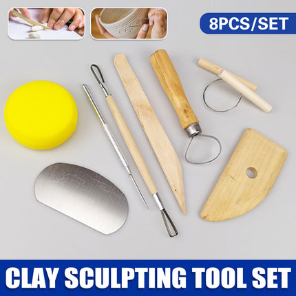 8 Pcs Pottery Sculpting Carving Tool Set with Grey and Yellow Bag